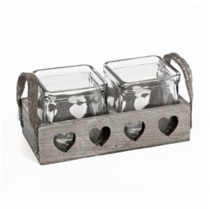 Double Wooden Heart Tray