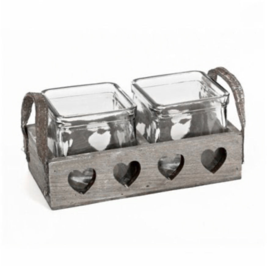 Double Wooden Heart Tray